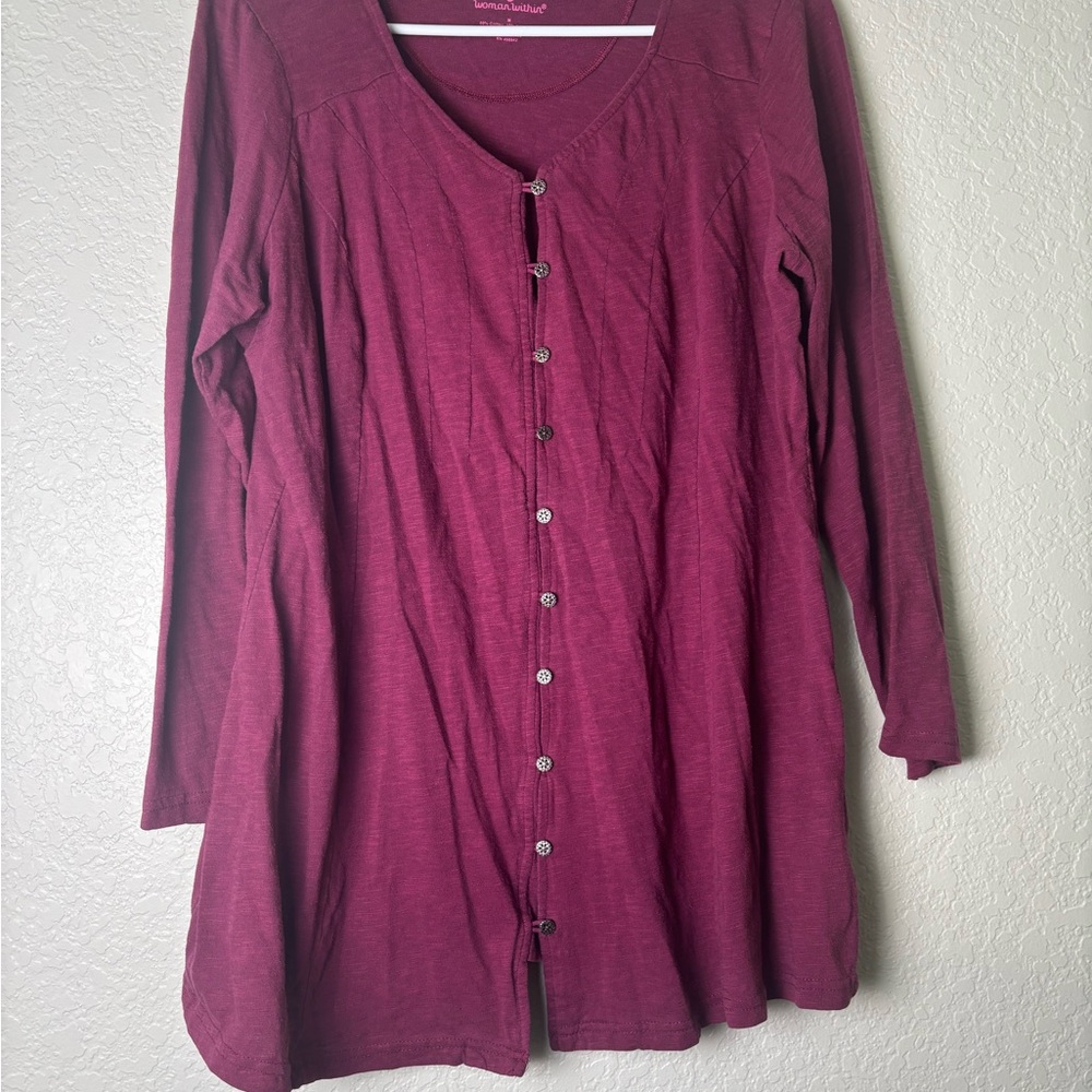 Woman Within Plum Button Down Shirt